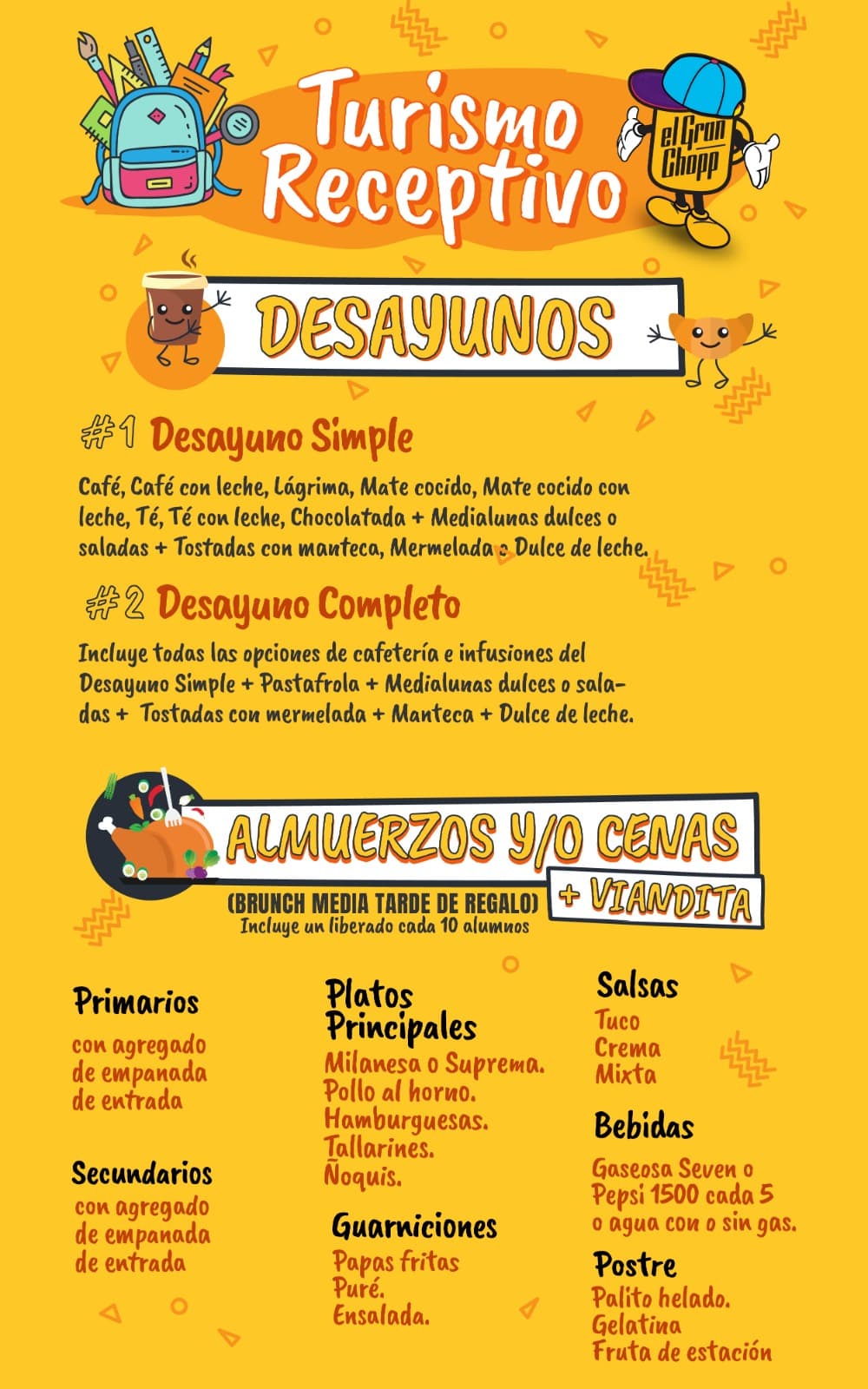 Menú desayunos, almuerzos y cenas